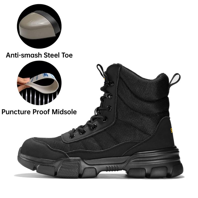 SPIEZ Steel Toe Boots for Men Industrial Construction Safety Boots with Side Zipper Puncture-Proof,Lightweight Work Boots Hiking Military Tactical Shoes