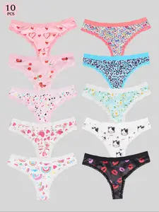 Women's Cute Strawberry & Cherry & Heart Print Panty, Breathable Comfortable Knicker for Daily Wear, Women's Underwear for All Seasons, Soft Comfy Panties