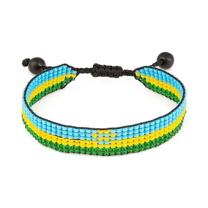 Rwanda Flag Bracelet - Colorful Beaded Design with Adjustable String Closure for Stylish Wear