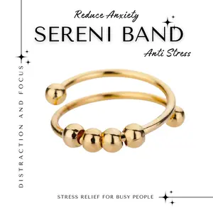 Sereni Double Band, Anxiety Ring, Antistress, Nail Biting Solution, Spinner Ring, Worry Ring, Stainless Steel Spiral Beads Rotate Jewellery Daily Wear