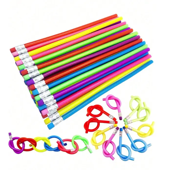 6-Pack Flexible Bendable Pencils with Erasers - Unisex Writing, Sketching Tools for Students, Artists, Homework, Note-Taking - Office Stationery (Includes 5 Pencils Core Feature Highlight)
