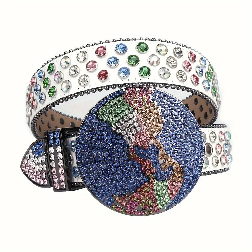 Punk Rhinestone Belt Universal belt for both men and women Shiny PU Leather w/Star Buckle | Edgy Streetwear Accessory for Men, Perfect for Parties & West Coast Vibes (Handmade) Pink Beaded
