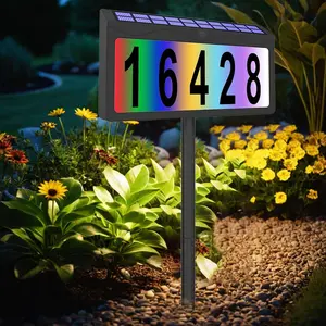 Waterproof Solar Lighted House Number 8 Lighting Modes RGBW Color Changing Illuminated Address Plaque for Yard Mailbox Home Office Outdoor Street