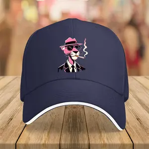 Pink Panther Acrylic Print Trucker Hat - Unisex, Lightweight, Adjustable, Navy Blue Dad Baseball Cap with White Piping, Breathable Headgear for Outdoor Fishing, Casual Streetwear