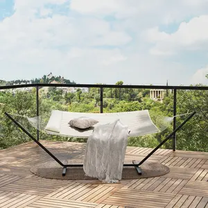 OUTGOODS Portable Outdoor Hammock with Spreader Bars,Heavy Duty 450lb Support Double Hammock With Balance Ropes and Soft Pillow for Outside,Suitable for Patio,Garden,Beach,Backyard - Includes Carrying Bag