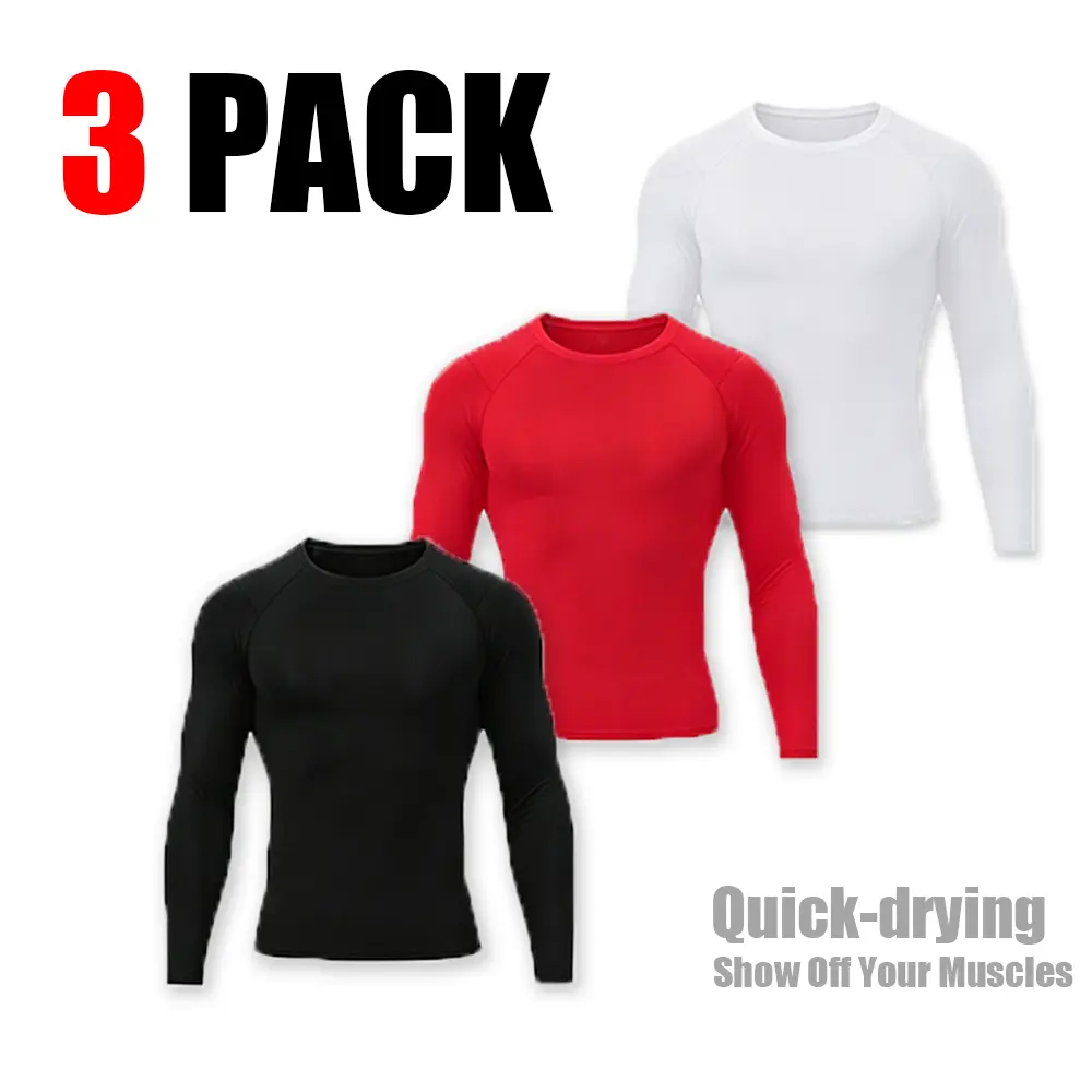 3 Pack Men's Long Sleeve Compression Shirts Quick Dry Slim Fit Athletic Workout Tops Moisture Wicking Gym Running Base Layer Tees