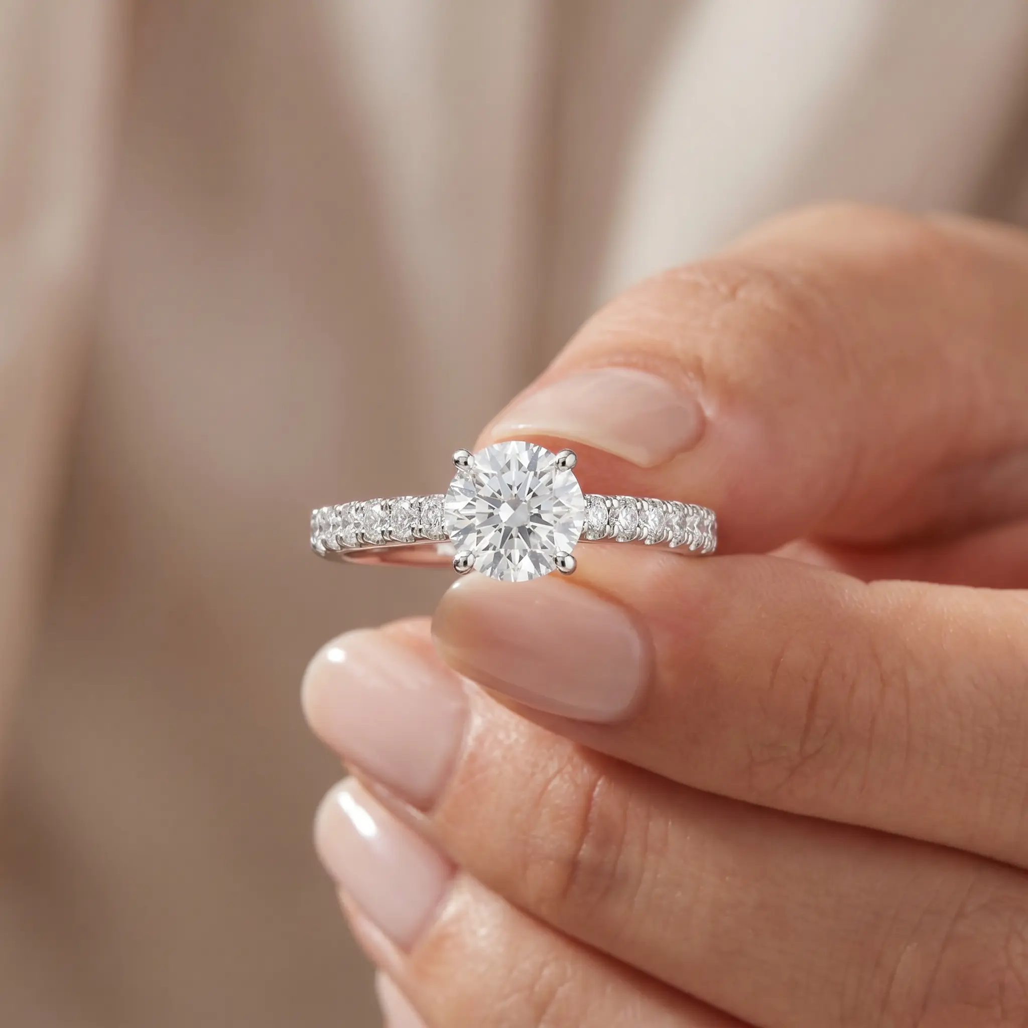 1 1/2 Ct Lab Grown Diamond Ring With Accents 14k White Gold
