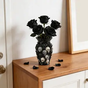 Gothic Vase Decorative Statue, Resin Skull Sculpture for Indoor Outdoor, Home Garden Decoration, Skull Planter, Rustic Farmhouse Style, Home Decor Accessory, Table Decor, Decorative Flower Vase