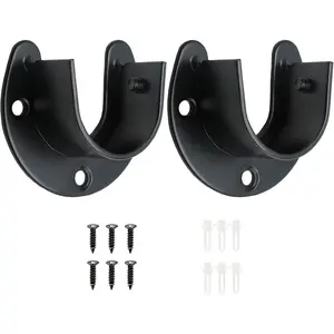 2 Packs Stainless Steel Closet Rod End Supports 1 Inch Wardrobe Bracket Heavy Duty Closet Pole Sockets Flange Rod Holder U-Shaped with Screws Black