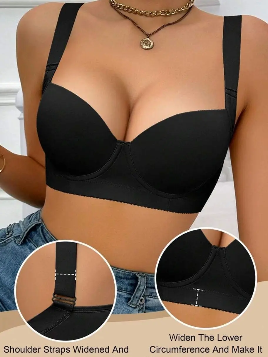 Peach Girl Black Lift & Support Bra | Widened Shoulder Straps & Widen Underbust Band Comfort Everyday Women's Underwear