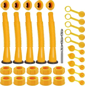 Gas Can Nozzle Replacement Set - 1/2/5/10 Gallon, Leak-Proof Spouts with Flexible Nozzles, Screw Collar Caps, Spout Cover, Base Cap, Drill Bit