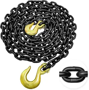 Grade 80 Log Chain 5/16'' X 14  with Grab and Slip Hooks | Trailer Safety Chain WLL 4,900 lbs for Pulling & Towing
