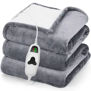 【Deals For You Days】greenoak Heated Blanket Electric Throw 50"X60", Heating Blanket with 10 Heat Levels 8 Hours Auto-Off,Fleece Soft Christmas Blanket,Gifts for Grandma Seniors Mom, Misty Grey