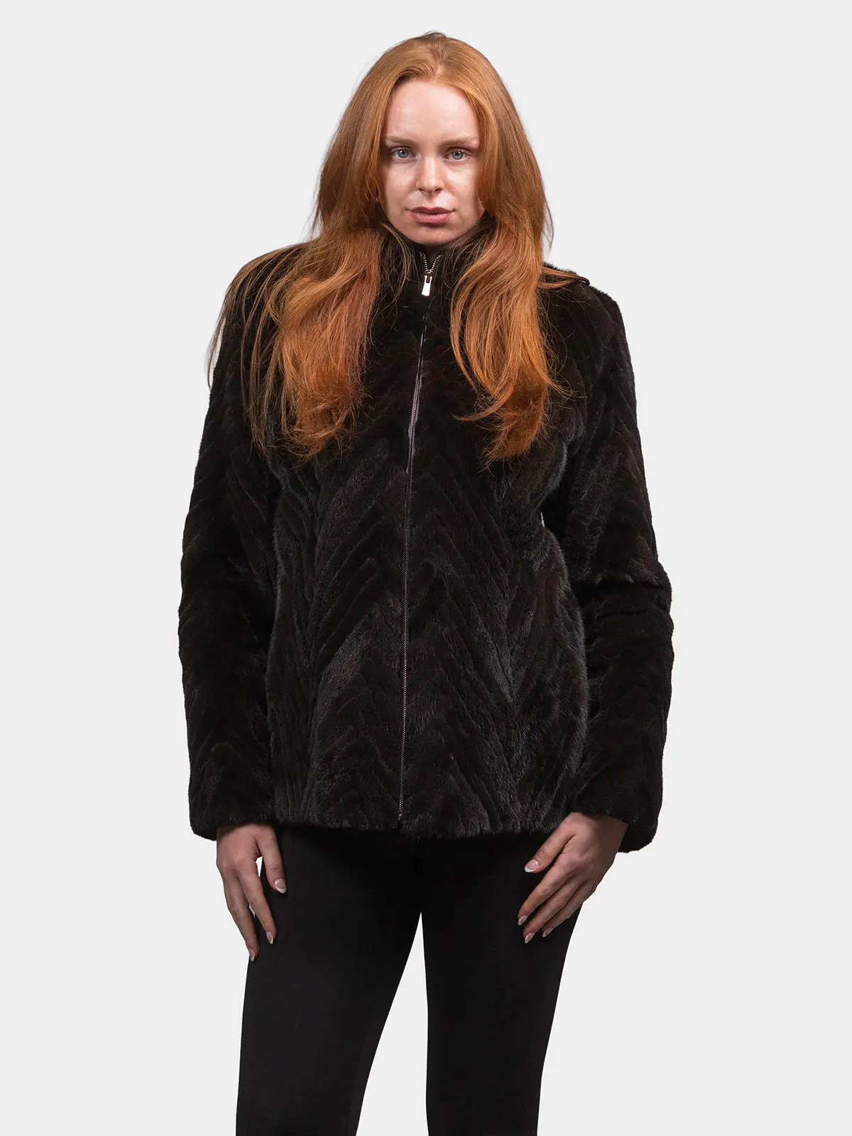 Women's Black Chevron Mink Jacket