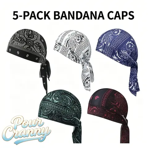 Unisex Pirate Multifunctional Cooling Headscarf Cap Set - Stretch, 1 Size Snug Elastic Fit, Secure, Handwashable Helmet Liner for Athletics, Biking, Quick Cooling