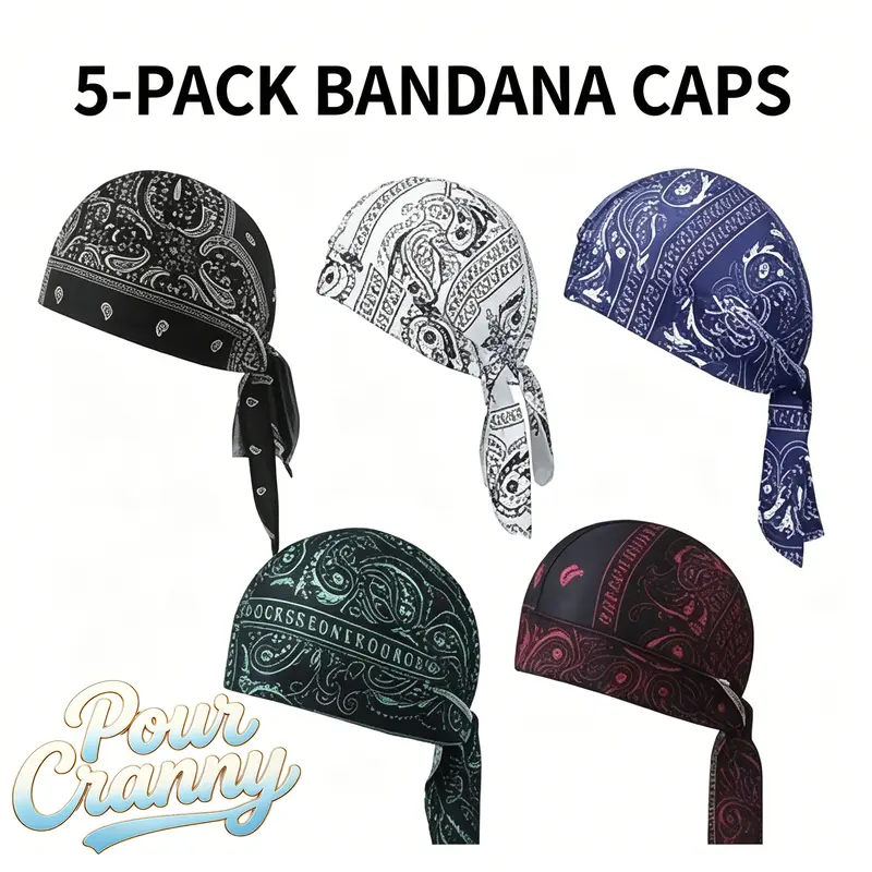 Unisex Pirate Multifunctional Cooling Headscarf Cap Set - Stretch, 1 Size Snug Elastic Fit, Secure, Handwashable Helmet Liner for Athletics, Biking, Quick Cooling