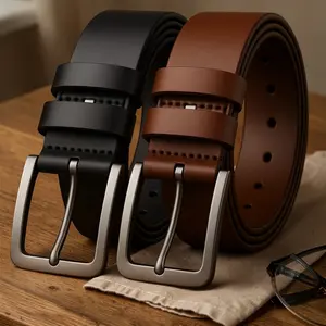 Men's Genuine Leather Casual Every Day Jeans Belts 2 Pack, Handmade Men Leather Belt