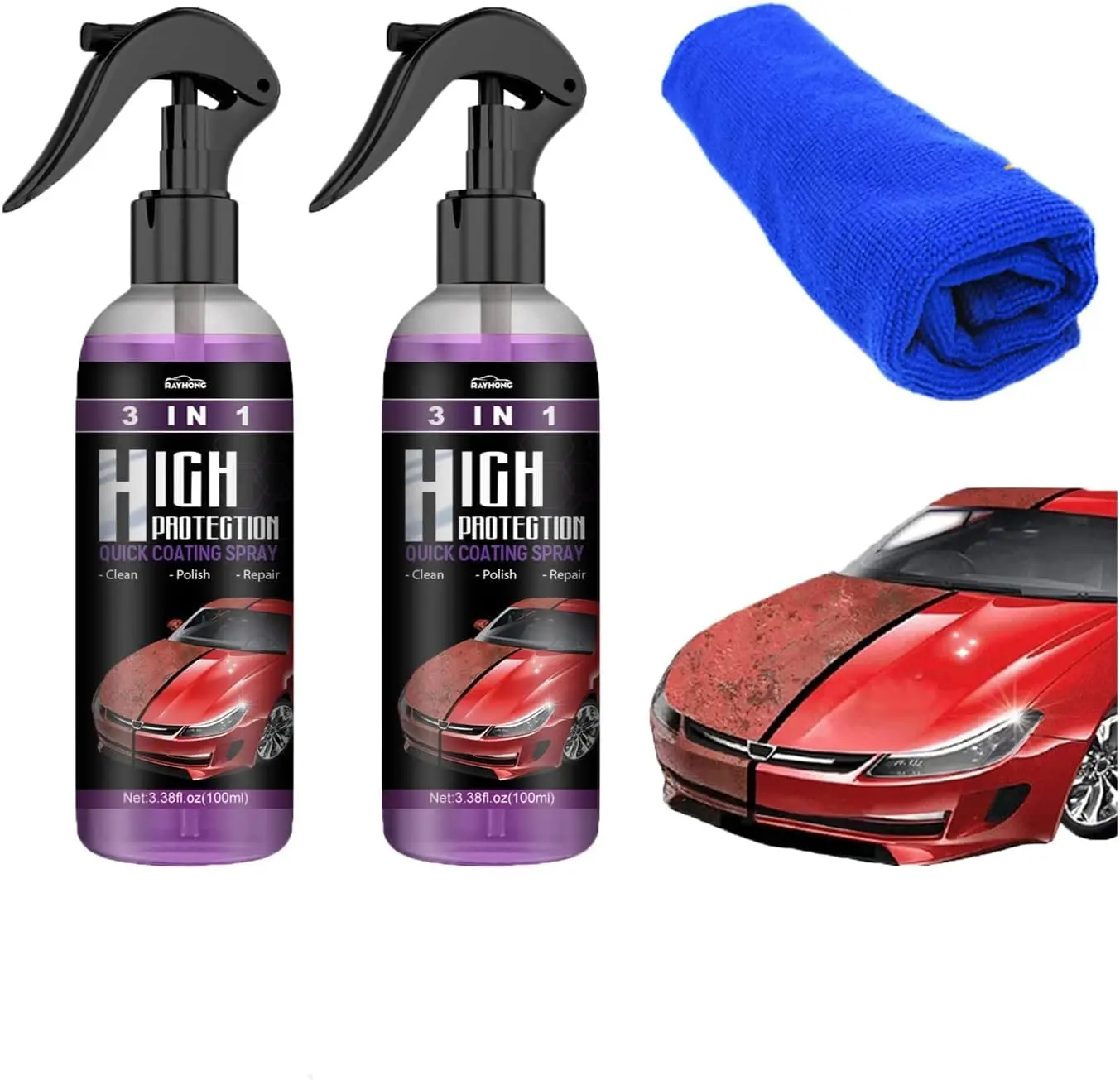3 in 1 High Protection Quick Coating Spray,High Protection Quick Car Coating Spray,Car Coating Cleaning Spray,Quick Coat Car Wax Polish Spray for Cars (100 ML)