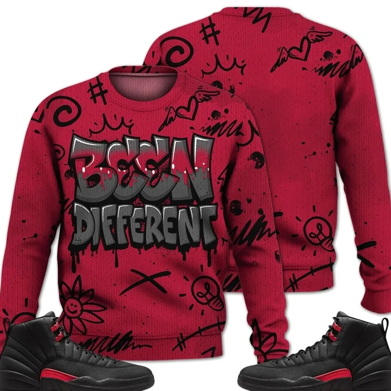 Bloodline 12s Outfit Ugly Sweater, Drip Been Different Graphic Tee Sneaker Color Match Shirts