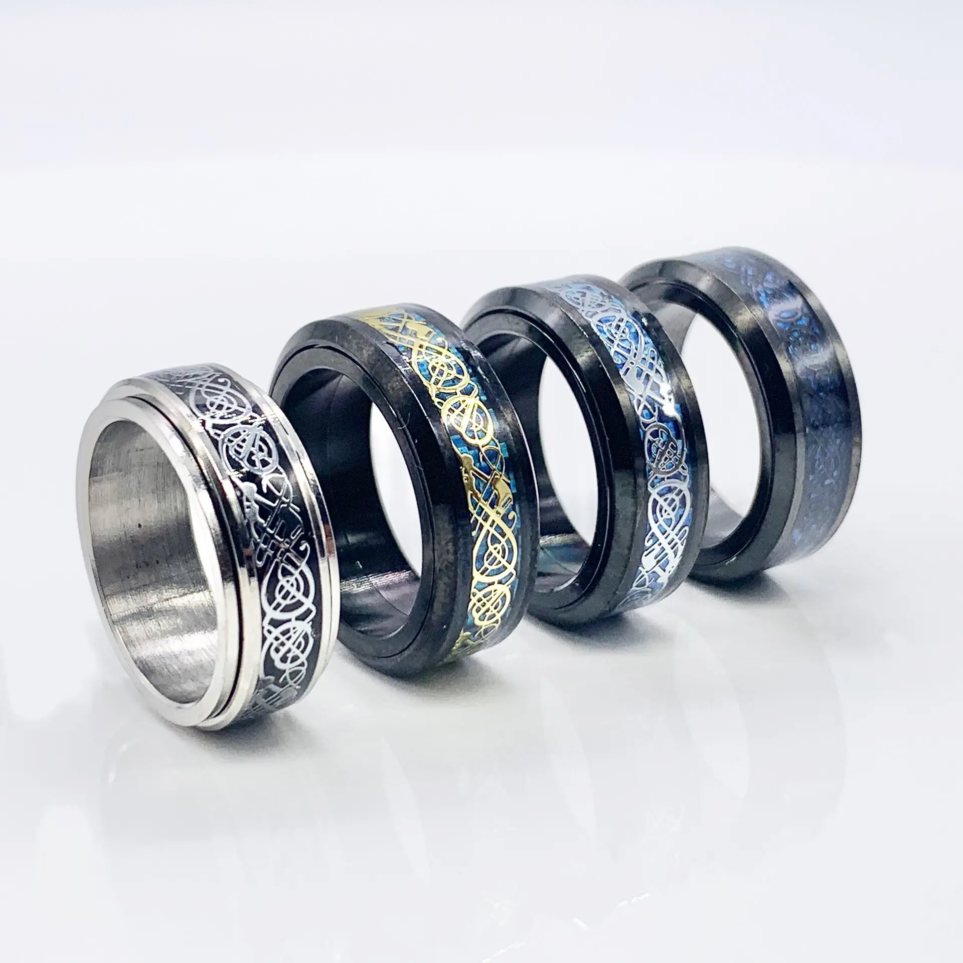 Mens Spinner Ring with Dragon Art, Rotating Ring for Fidgeting, Fidget Ring with Dragon Drawings, Men Spin Ring, Fidget Ring for Men