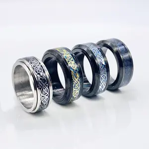 Mens Spinner Ring with Dragon Art, Rotating Ring for Fidgeting, Fidget Ring with Dragon Drawings, Men Spin Ring, Fidget Ring for Men