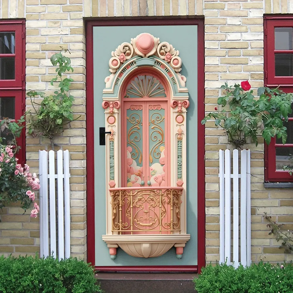 2pcs Fairy Tale Castle Decorative Door Wall Sticker Stereo Relief Effect Self Adhesive Wallpaper for Kids Room Bedroom Living Room Princess Style Wall Decoration Removable Eco Friendly Material