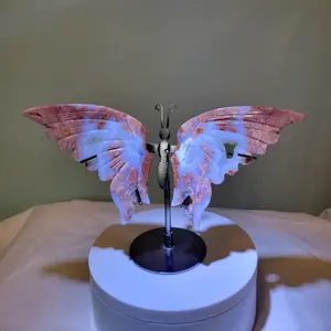 Crazy Pink Lace Agate Butterfly with Stand