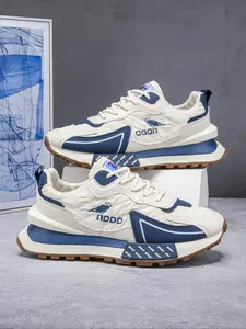 Men's Fashionable Patchwork Lace Up Sneakers, Casual Comfortable Sports Running Shoes, Sporty Running Shoes, Trendy All-match Sneakers for Daily Wear, Closed