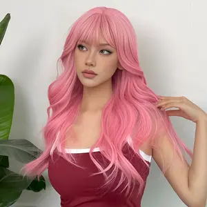 Wig Woman Pink lolita long curly air bangs chemical fiber wig set