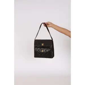 Pre-owned CHANEL Designer Handbag/Wallet Rare Double Turnlock Shoulder Bag Black Lambskin 1996 24K GP Drop 4