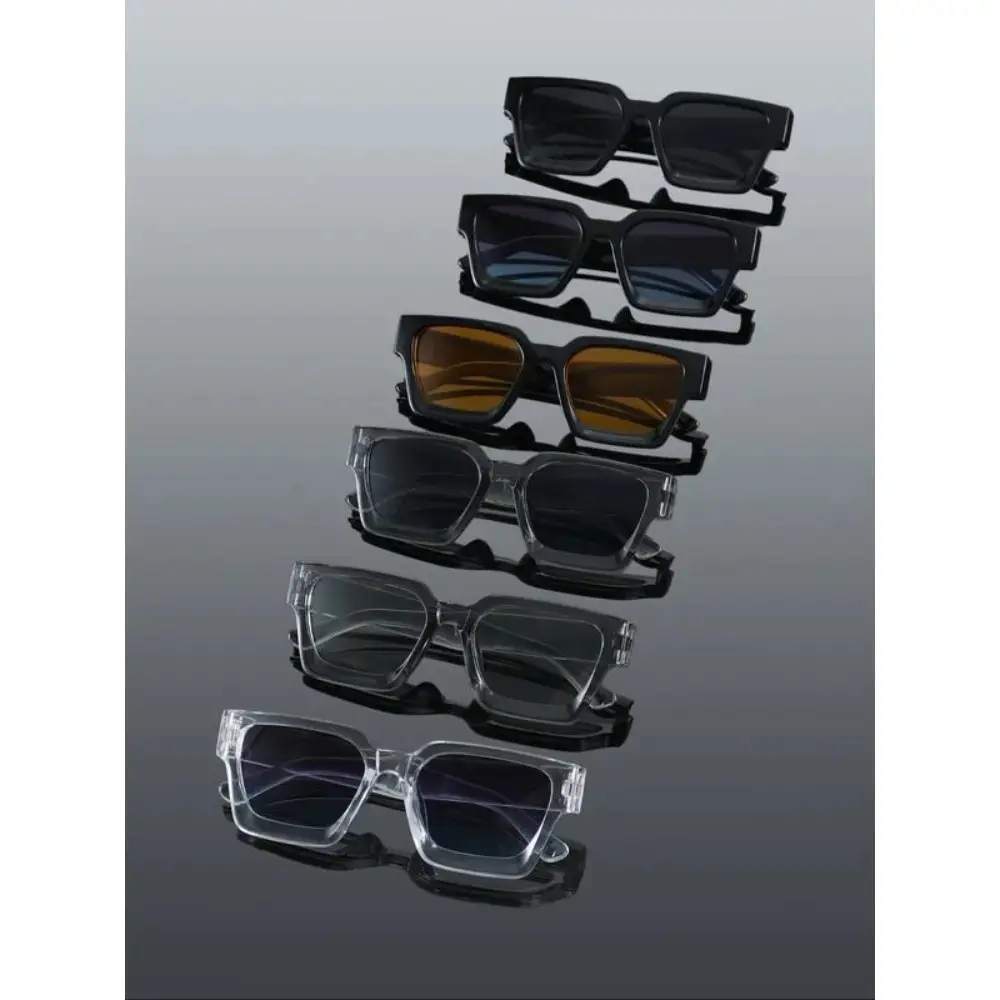 6 Pack Men's Rectangular Frame Sunglasses, Classic Thick Frame with Minimalist Simple Design, Trendy Street Style Shades, Fashion Eyewear Set for Street Photography, Daily Casual Looks and Outdoor Leisure Activities