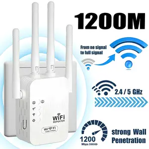 WiFi Extender Signal Booster for Home & Outdoor Covers Up to 6000 Sq. ft 35 Devices Internet Booster Quick Setup with Ethernet Port & Access Point 1200M 2.4/5 GHz Wifi Control