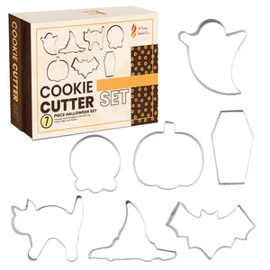K'Tores Spice Co Fall Cookie Cutters - Halloween Cookie Decorating Kit - 7 Piece Stainless Steel Set with Pumpkin, Skull, Coffin, Bat, Cat, Ghost, Witch Hat Cookie Cutter Shapes
