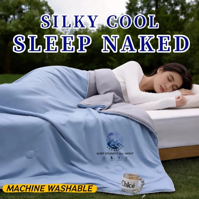Summer Ice Silk Solid Color Cooling Quilt/Duvet — Thin, Breathable, Skin-Friendly, Machine-Washable, Suitable for Air-Conditioned Rooms; Comfortable Summer Quilt Insert, Lightweight Quilts, Machine Washable Quilted