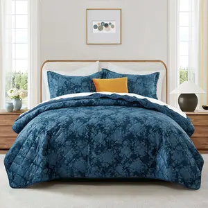 Aesthetic RQ Velvet Quilted Bedspread Set | Soft Ultrasonic Embossed Design | Elegant All-Season Coverlet | Twin (1 Pillow Sham), Queen & King (2 Pillow Shams)