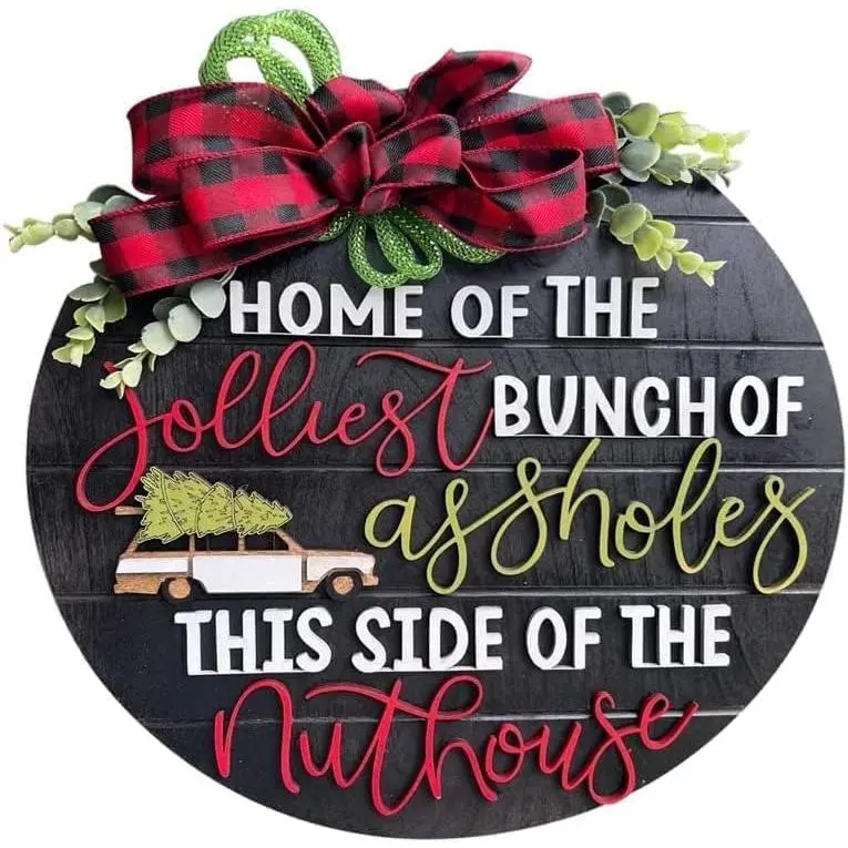 National Lampoon's Christmas Vacation Holiday Decor Wooden Wreath ,Christmas Wooden Hanging Sign Door Decoration Wreath,Christmas Wreath for Home Indoor Outdoor Decoration (A)1