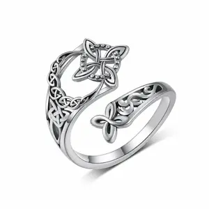 Celtic Knot Ring Witch Knot Ring Nudo de Bruja Plata Adjustable Witch Knot Rings Open Ring Hecate Ring Pagan Witchtok Protection Witchy Jewelry for Devotion for Ceremony, Gift for Her