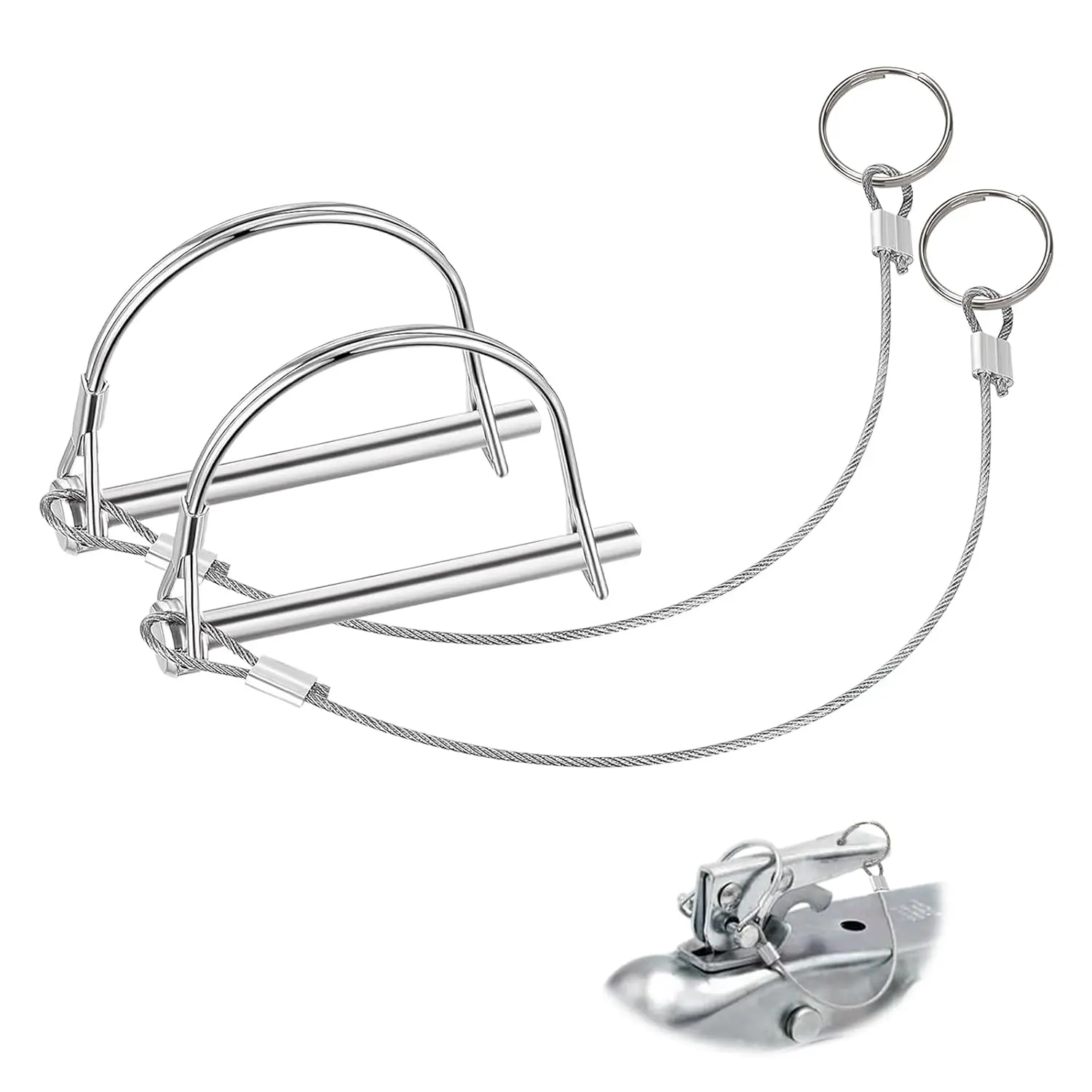 2Pack Locking Pins,Trailer Pin with Anti-Lost Rope Ring,Premium Trailer Hitch Pin,Hitch Locking Pin,Professional Trailer Coupler Pins for Farm Lawn Garden Wagons Towing,Size 1/4" x 3.2"(6.3mm x 80mm)