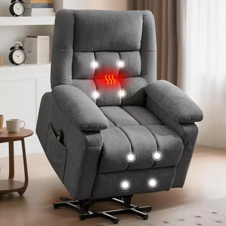 Luxury Wide Frame Durable Electric Power Lift Armchair with Armrest, Dual Cup Holders for Elderly - 8 Vibration Massage Points, Heat Function, Adjustable Back, 3 Timer Options, Low Voltage, 300lb Weight Capacity, Modern Living Room Indoor Furniture