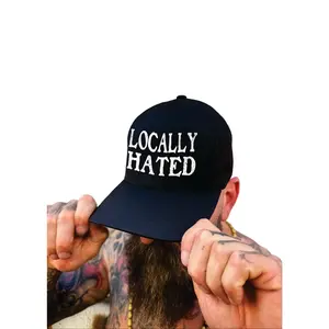 TheDriveClothing Locally Hated Flexfit Hat – Y2K Streetwear Trucker Cap, Black & White Biker Fashion Hat, TikTok Viral Skater Snapback, Grunge Urban Gym Outfit, Alt Aesthetic
