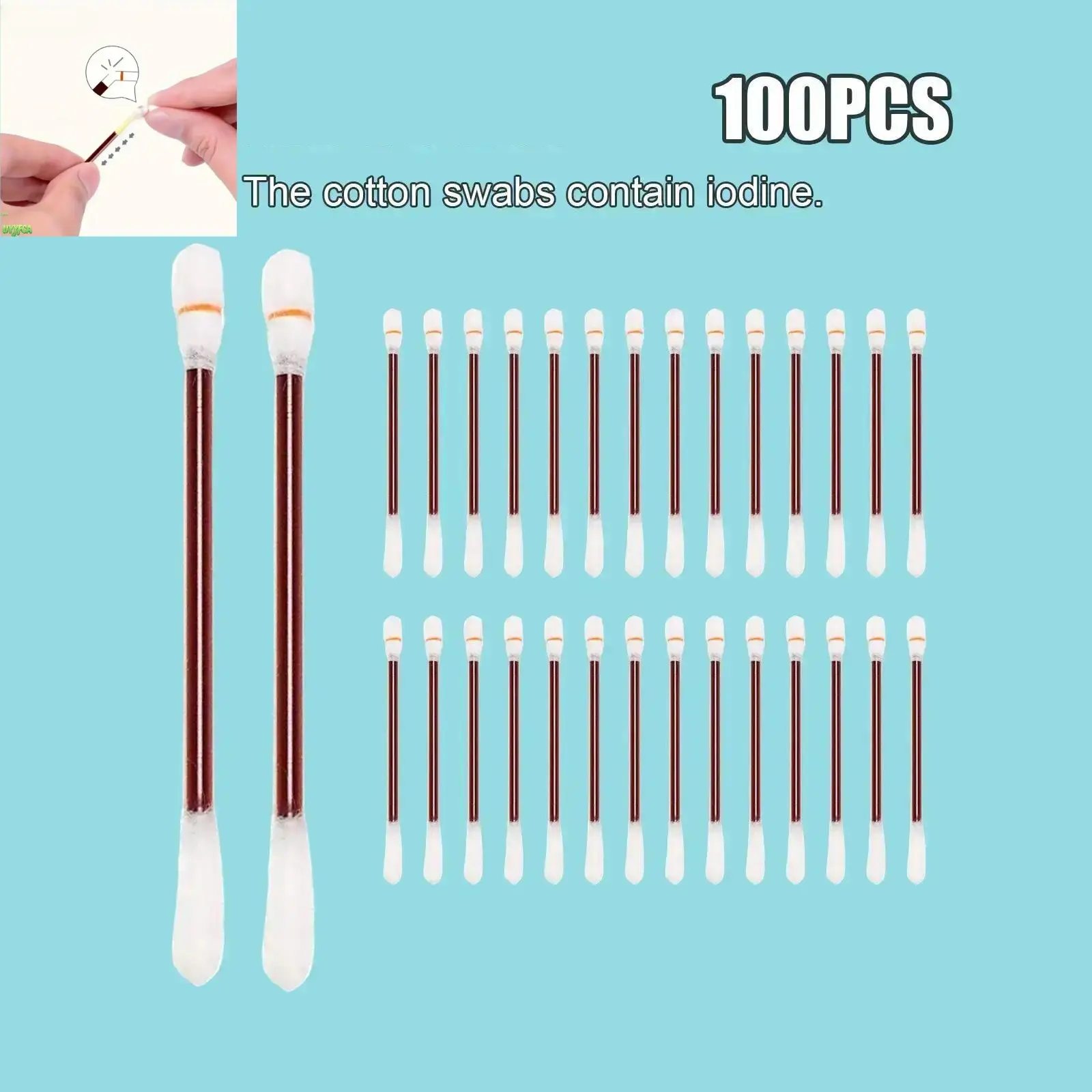 100 Pcs Portable Travel Size Sterile Iodine Swabs - Double-Tip Cotton Sticks, Individually Sealed Disposable Antiseptic Supplies for Humans, Wound Cleaning, Home & Emergency Medical Kits (Luggage Cleaning & Care Bag Accessory)