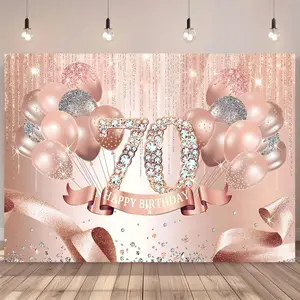 1pc 2D Flat 70th Birthday Celebration Backdrop Banner - Polyester Rose Golden Party Decoration for Portrait Photography, Cake Table Decor, Home Props - Electricity-Free / Festive Background for Ge Ornaments White