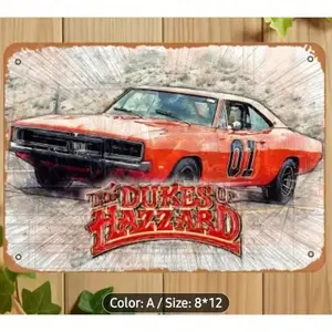 Dukes Of Hazzard Vintage Tin Sign Metal Wall Decor 8x12 Inch, Rustic Man Cave Garage Bar Art, Made in USA Retro Home Decor for Men