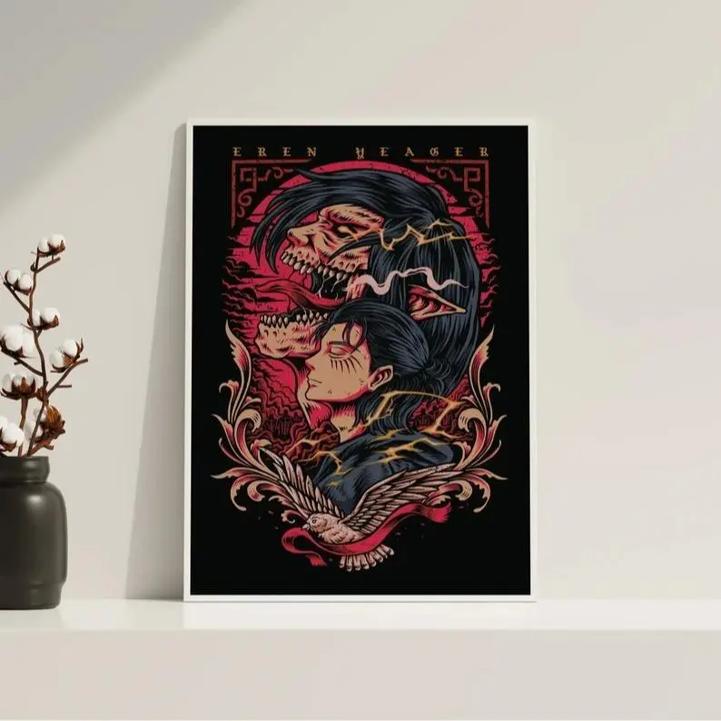 Attack on Titan Eren Poster, Japanese Anime Wall Print, Epic Titan Design for Teen Bedroom or Gaming Setup