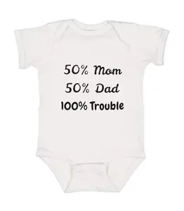 50% Dad 50% Mom 100% Trouble Onesie, Pregnancy Announcement Gift, Cotton Baby Clothes, Baby  Bodysuit