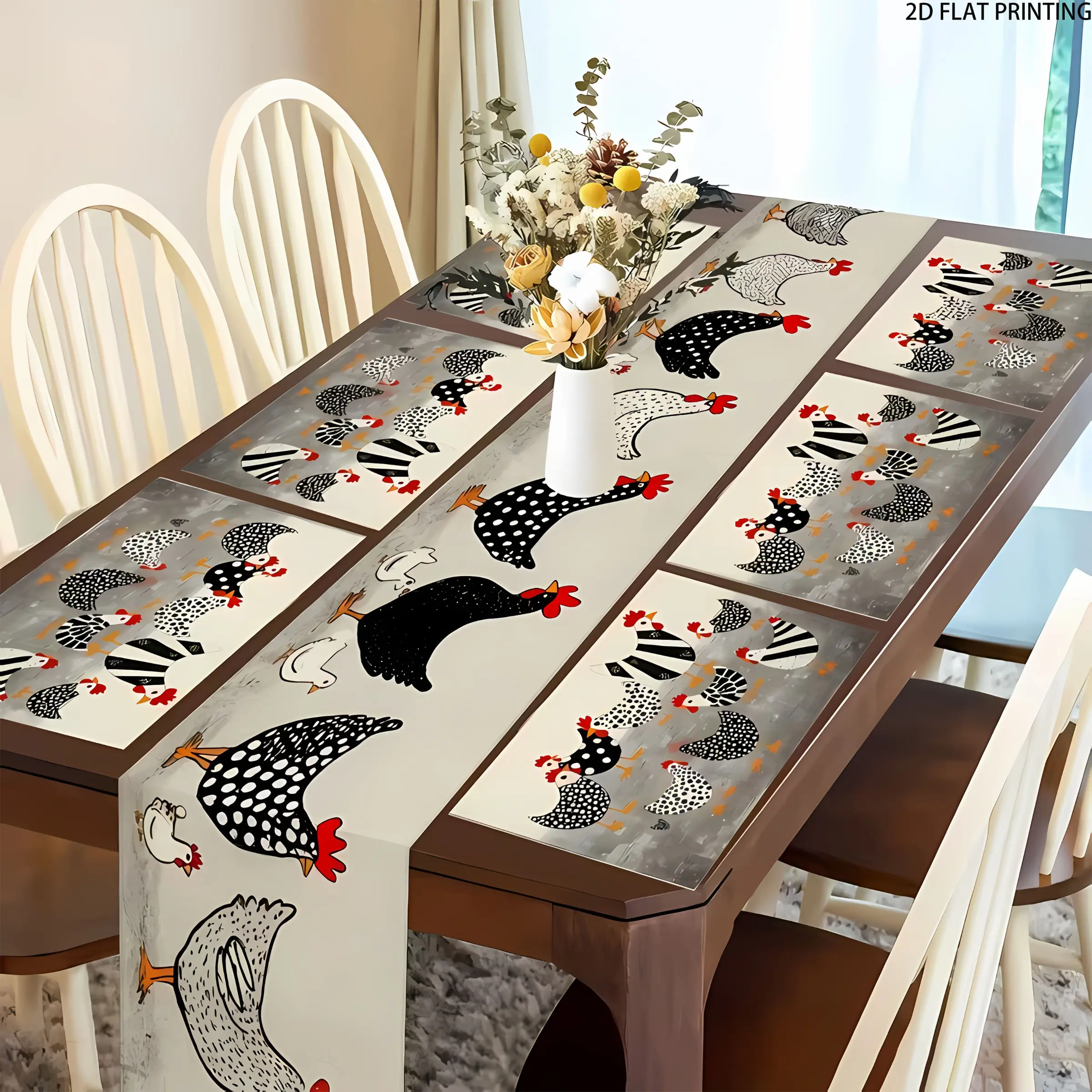 2D flat printing, 1 piece/4 pieces set, Easter waterproof placemat, Kitchen decorative placemat, table flag set, farm chicken pattern design, for Easter, spring and summer, home, living room, kitchen, dining room, coffee shop decoration