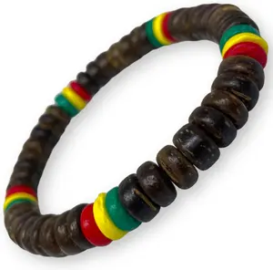 Rasta Bracelet Handcrafted Unisex Stretch Beaded Bracelet with Colorful Wooden Beads Adjustable from 6 to 9 Inches for Men Women