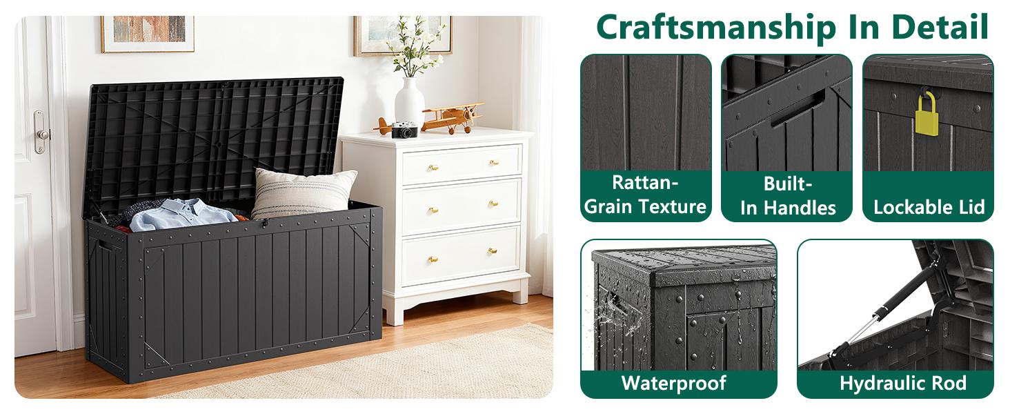 100 Gallon Outdoor Deck Storage Box -Waterproof Resin Deck Box for Patio Cushions & Gardening Tools, Lockable & UV Resistant, Handles for Patio, Garden, Yard - Weatherproof#Summervibes