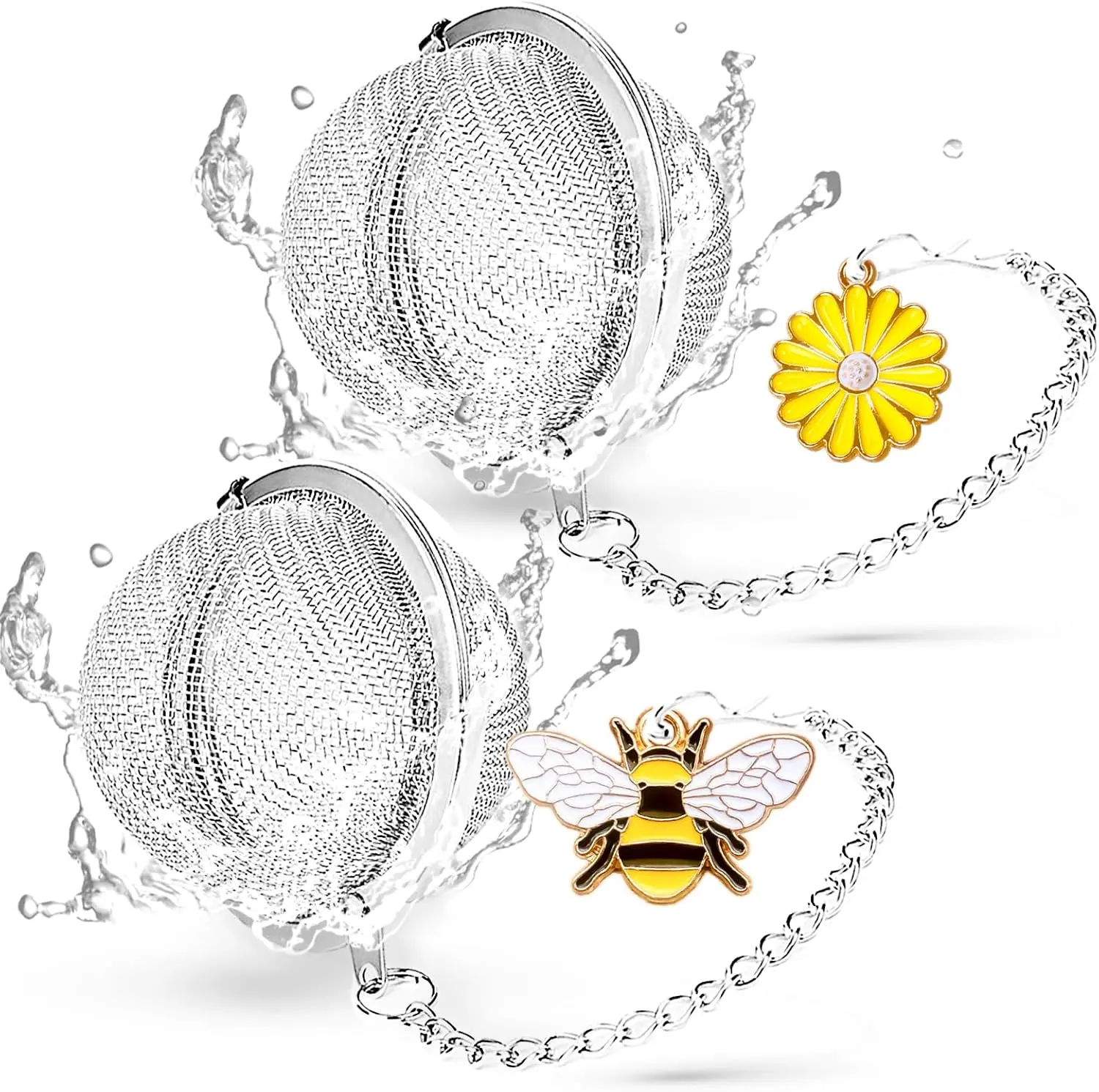 Stainless Steel  Infusers, Set of 2   Strainer  Ball with Honeybee & Flower Charms for Loose Leaf