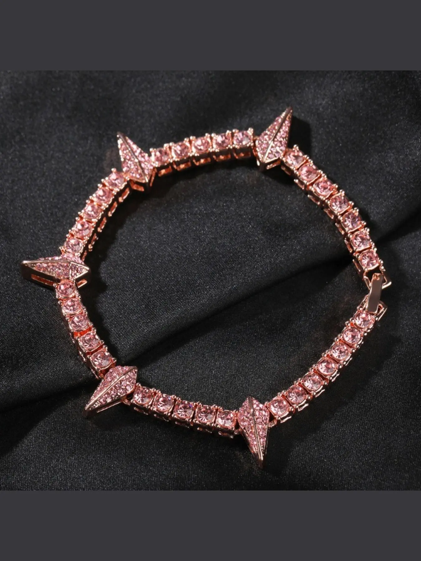 Ice Drill Panther Spike Tennis Bracelet, Hip Hop Style Rose Gold/silver Color, Unisex Shimmer Chain Jewelry
